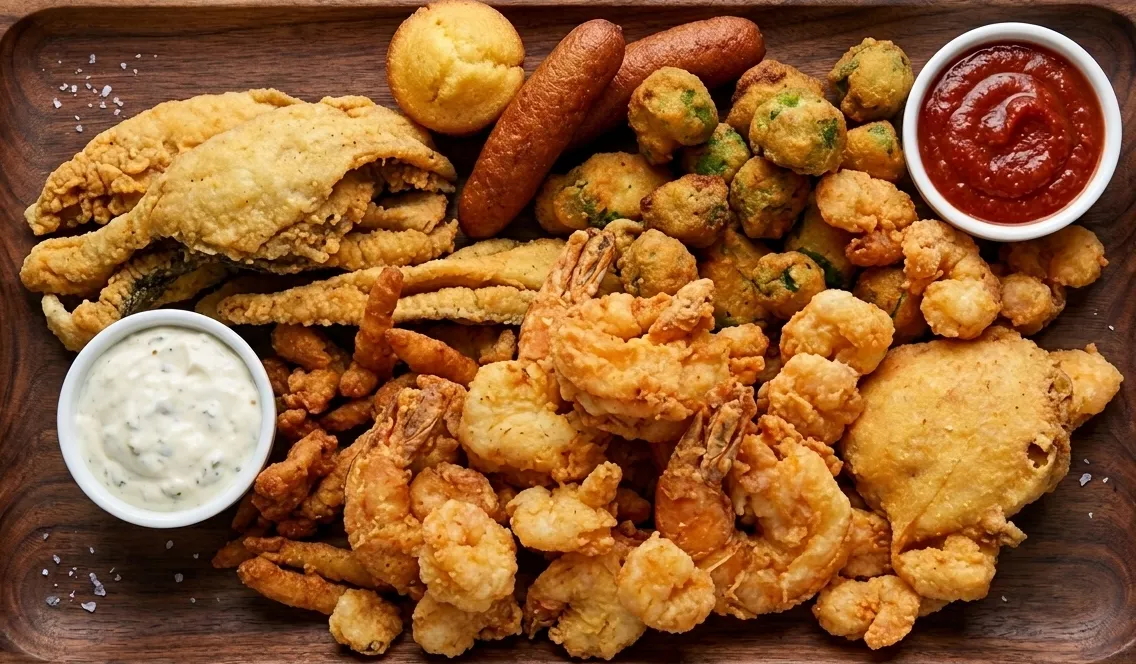 Seafood platter with mixed seafood and chips at Jackson Heights Winnipeg